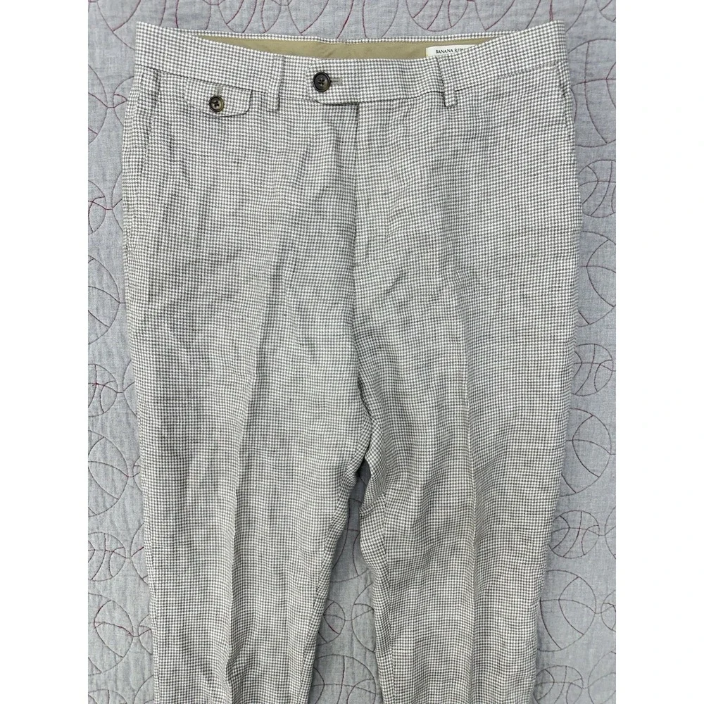 Banana Republic 100% Linen Taupe Houndstooth Dress Trousers / Men's 32